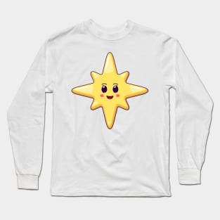 Cartoon Kawaii Christmas Star with Cheerful Face Long Sleeve T-Shirt